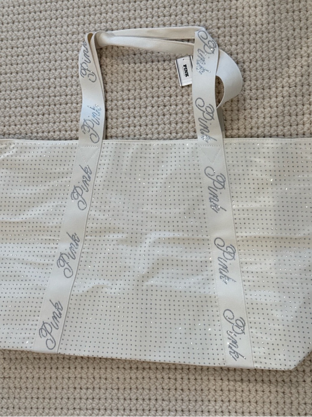PINK Victoria's Secret Ivory Tote with Crystal Logo Straps